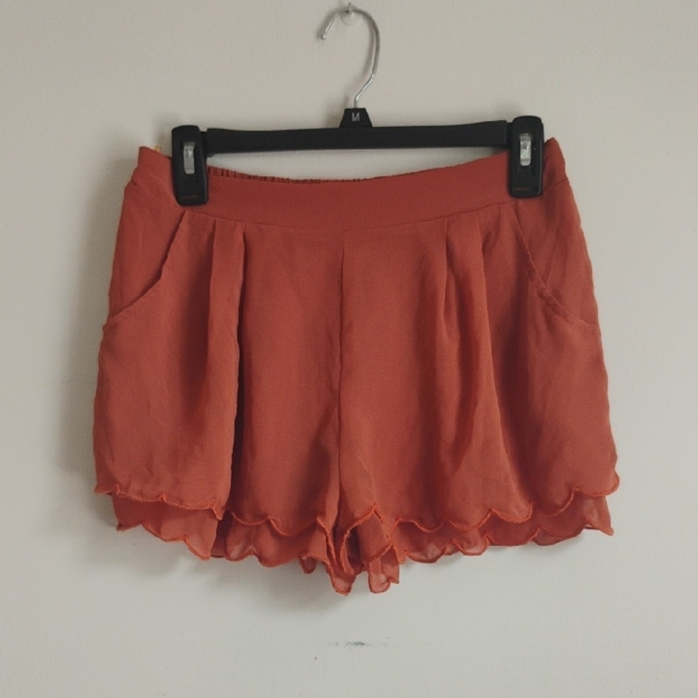 Lush | High Waist Light Orange Double-Scalloped Shorts | S